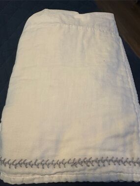 Restoration Hardware Cream Baby Blanket with Gray Embroidered Trim